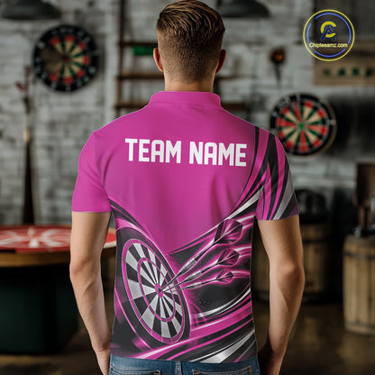 Black And Pink Dart Team Men Polo Shirt With Custom Name, Dart Jersey Dart Gift IPHW12570