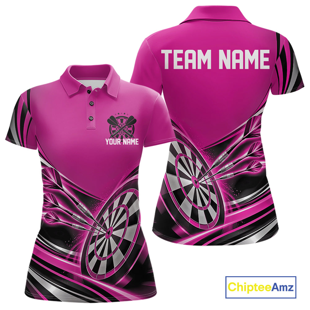 Black And Pink Dart Team Women Polo Shirt With Custom Name, Dart Jersey Dart Gift IPHW12570