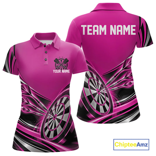 Black And Pink Dart Team Women Polo Shirt With Custom Name, Dart Jersey Dart Gift IPHW12570