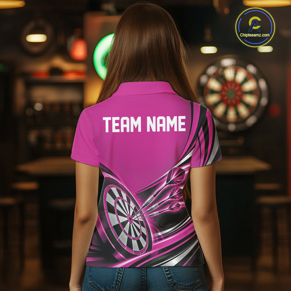 Black And Pink Dart Team Women Polo Shirt With Custom Name, Dart Jersey Dart Gift IPHW12570