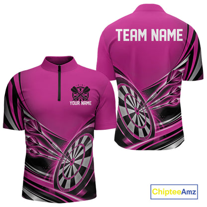 Black And Pink Dart Team Men Quarter Zip Shirt With Custom Name, Dart Jersey Dart Gift IPHW12570