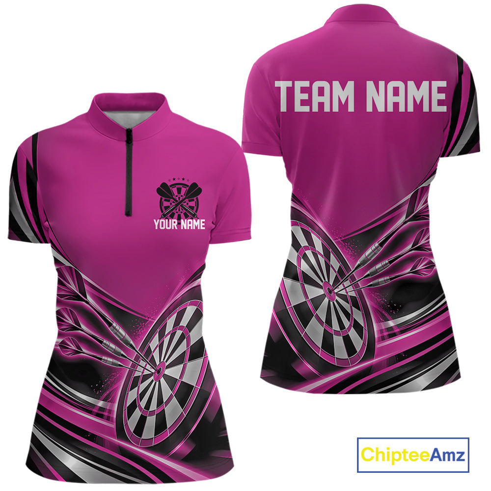 Black And Pink Dart Team Women Quarter-Zip Shirt With Custom Name, Dart Jersey Dart Gift IPHW12570
