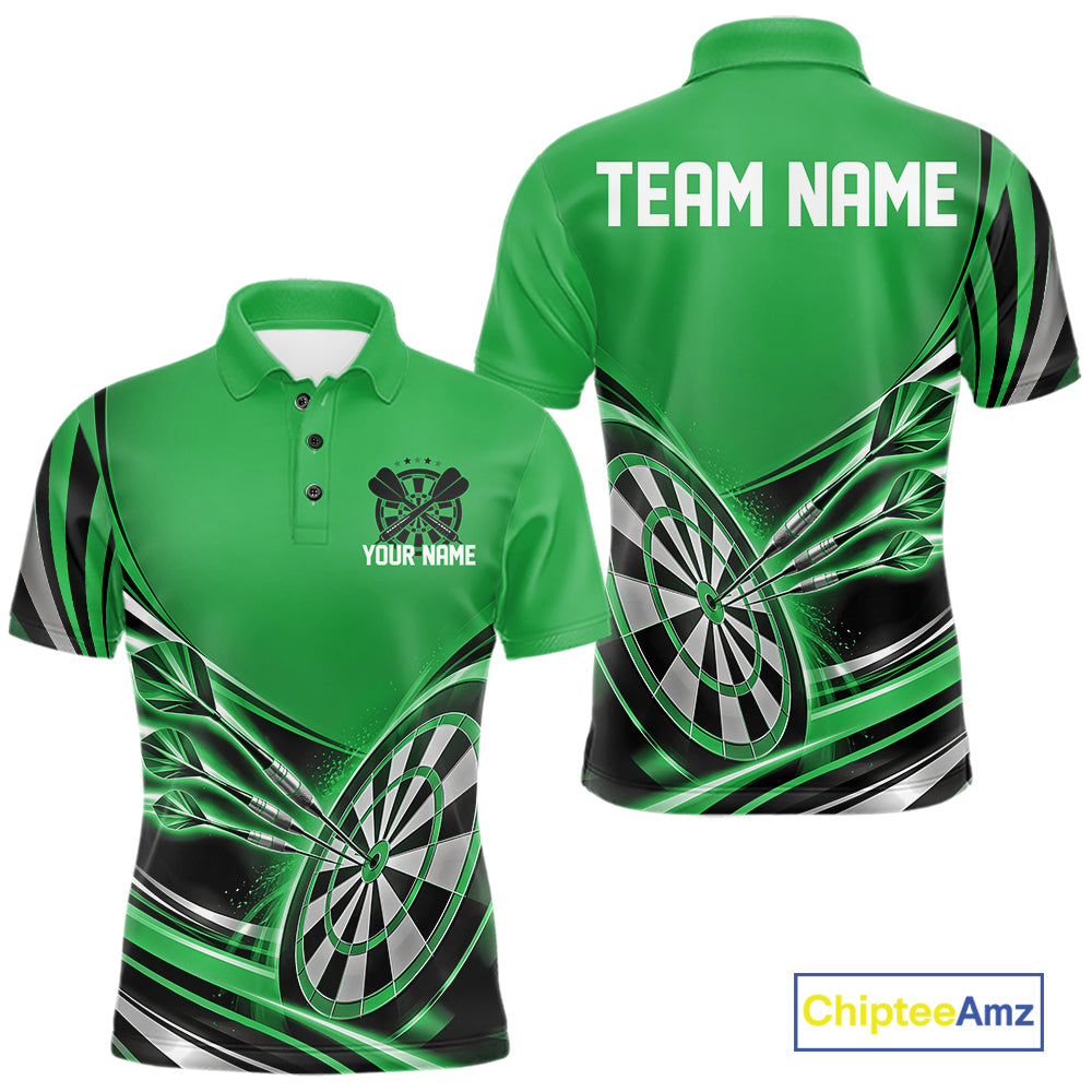 Black And Green Dart Team Men Polo Shirt With Custom Name, Dart Jersey Dart Gift IPHW12571