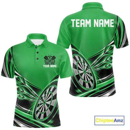 Black And Green Dart Team Men Polo Shirt With Custom Name, Dart Jersey Dart Gift IPHW12571