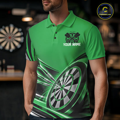 Black And Green Dart Team Men Polo Shirt With Custom Name, Dart Jersey Dart Gift IPHW12571