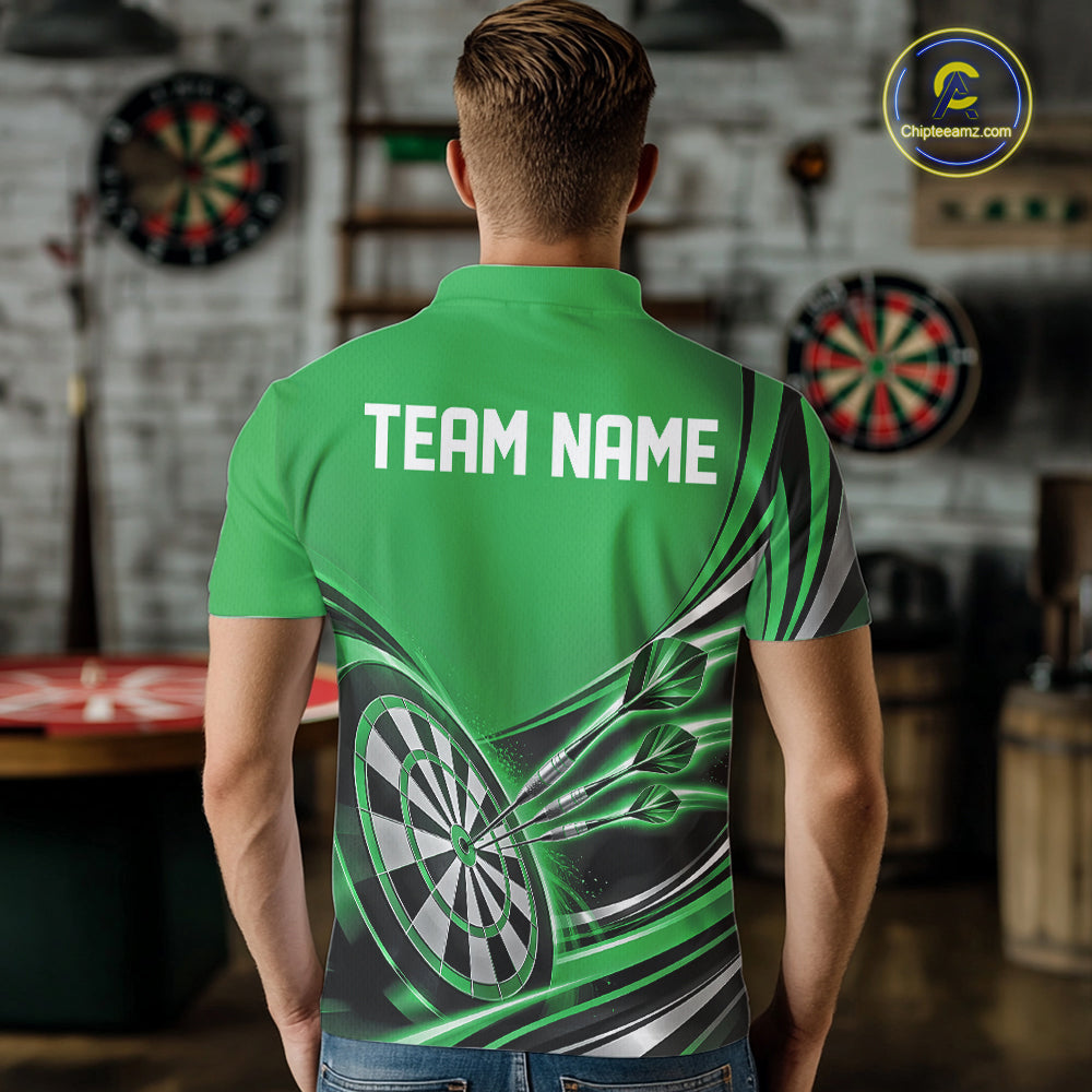 Black And Green Dart Team Men Polo Shirt With Custom Name, Dart Jersey Dart Gift IPHW12571