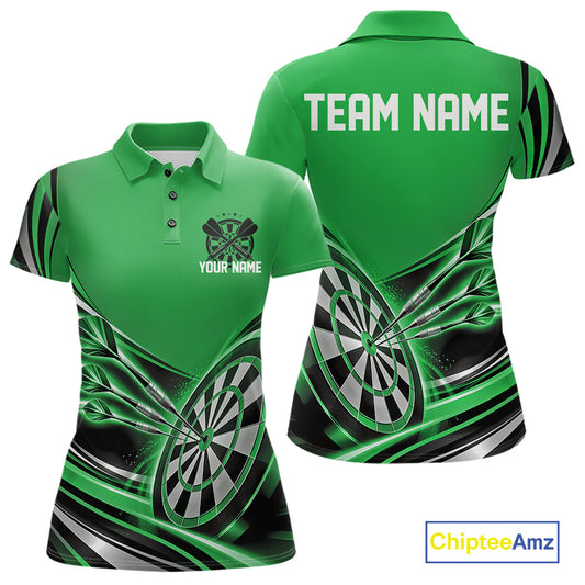Black And Green Dart Team Women Polo Shirt With Custom Name, Dart Jersey Dart Gift IPHW12571