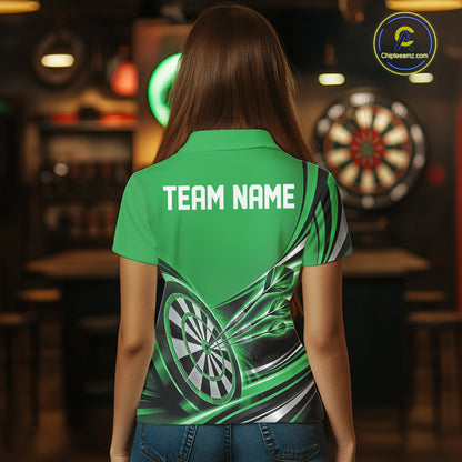 Black And Green Dart Team Women Polo Shirt With Custom Name, Dart Jersey Dart Gift IPHW12571
