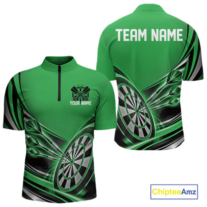 Black And Green Dart Team Men Quarter Zip Shirt With Custom Name, Dart Jersey Dart Gift IPHW12571