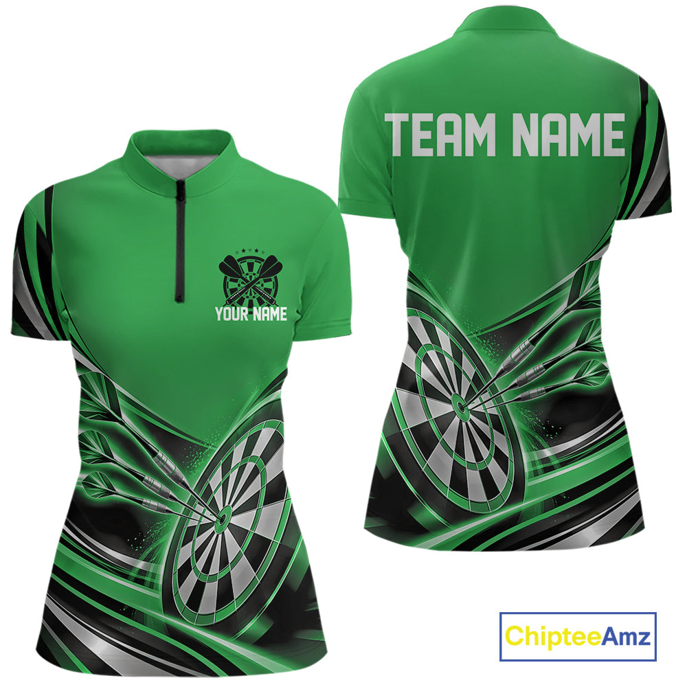 Black And Green Dart Team Women Quarter-Zip Shirt With Custom Name, Dart Jersey IPHW12571