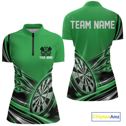 Black And Green Dart Team Women Quarter-Zip Shirt With Custom Name, Dart Jersey IPHW12571