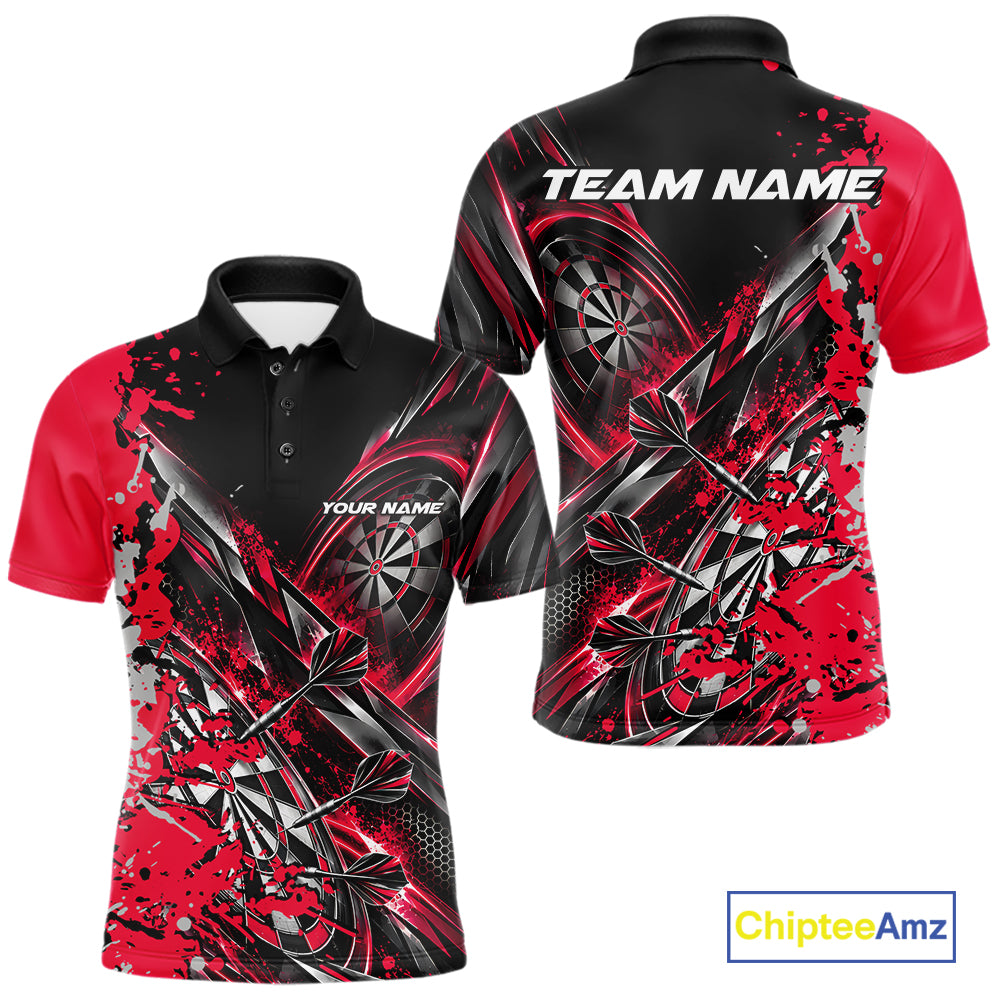 Custom Black And Red Splatter Dart Team Men Polo Shirt, Dart League Jersey IPHW12572