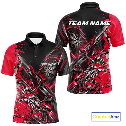 Custom Black And Red Splatter Dart Team Men Polo Shirt, Dart League Jersey IPHW12572