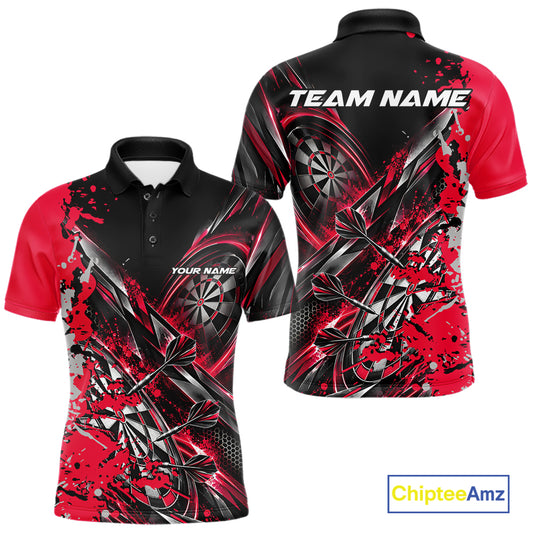 Custom Black And Red Splatter Dart Team Men Polo Shirt, Dart League Jersey IPHW12572