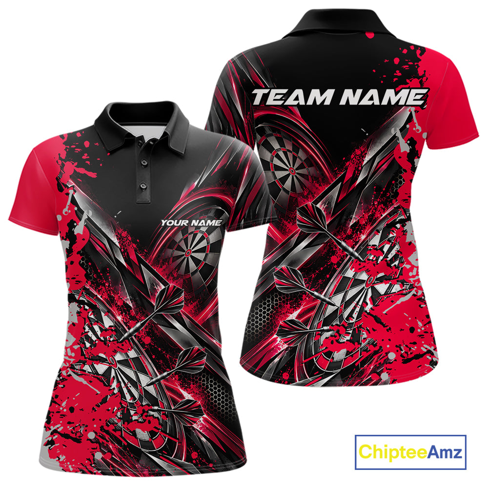 Custom Black And Red Splatter Dart Team Women Polo Shirt, Dart League Jersey IPHW12572