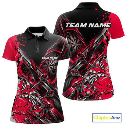 Custom Black And Red Splatter Dart Team Women Polo Shirt, Dart League Jersey IPHW12572