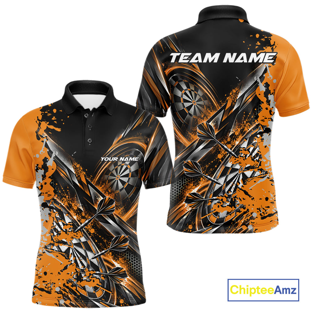 Custom Black And Yellow Splatter Dart Team Men Polo Shirt, Dart League Jersey IPHW12573