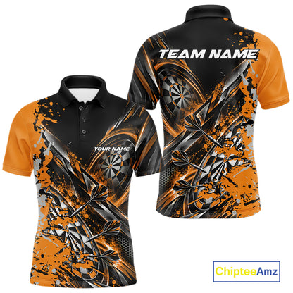 Custom Black And Yellow Splatter Dart Team Men Polo Shirt, Dart League Jersey IPHW12573