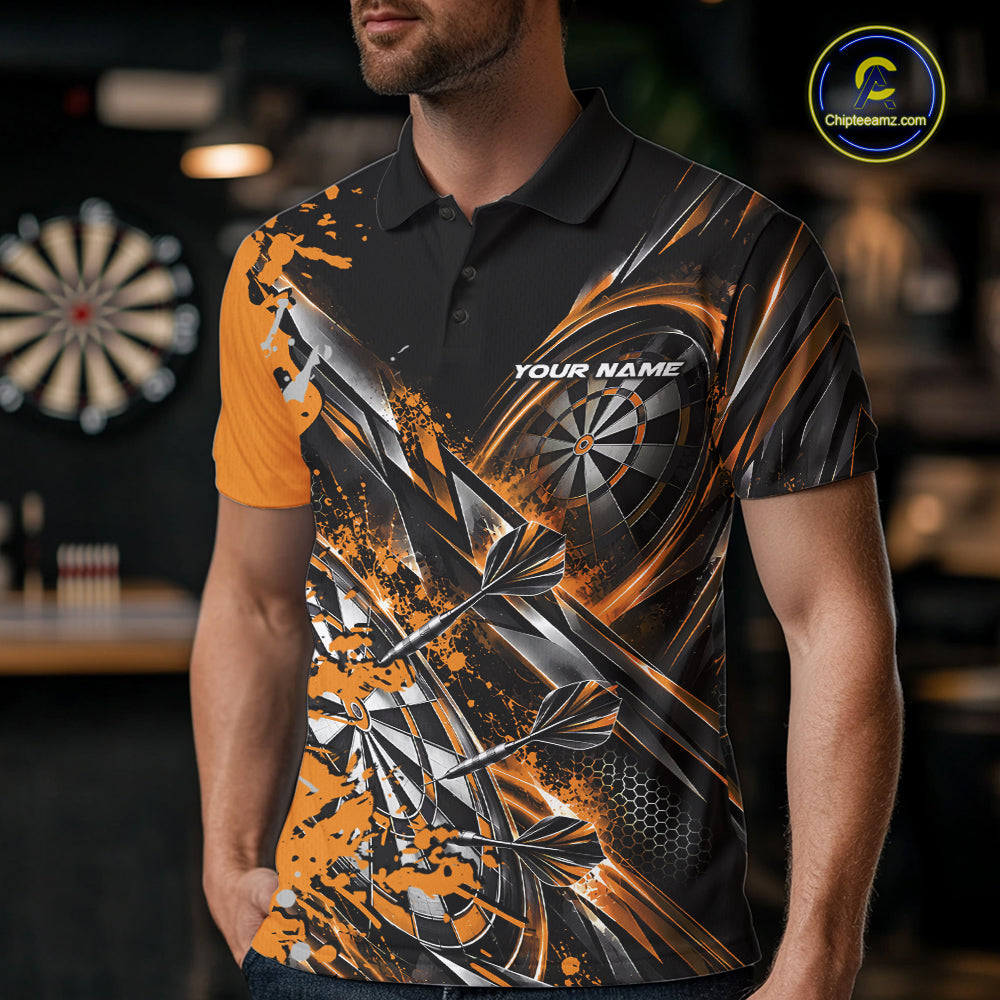 Custom Black And Yellow Splatter Dart Team Men Polo Shirt, Dart League Jersey IPHW12573
