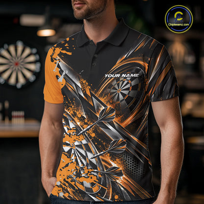 Custom Black And Yellow Splatter Dart Team Men Polo Shirt, Dart League Jersey IPHW12573
