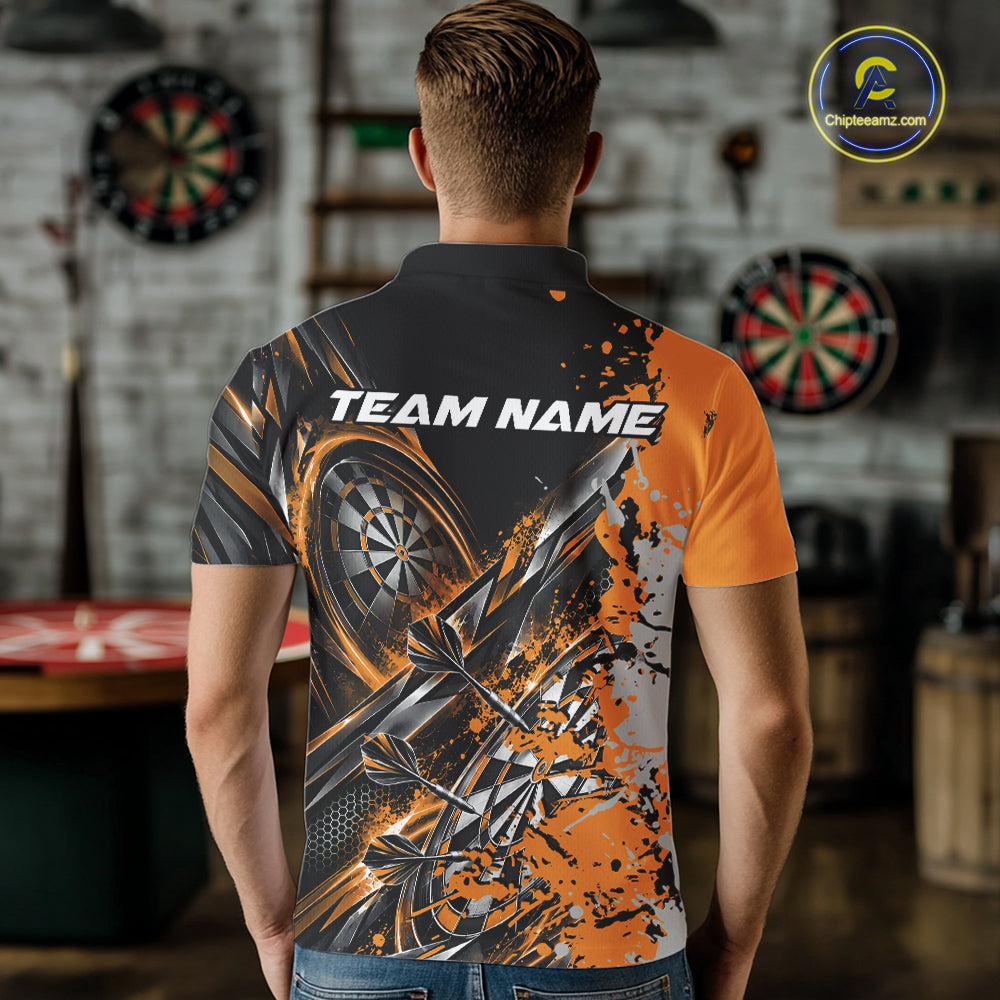 Custom Black And Yellow Splatter Dart Team Men Polo Shirt, Dart League Jersey IPHW12573