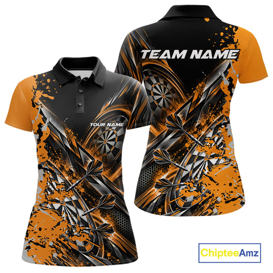 Custom Black And Yellow Splatter Dart Team Women Polo Shirt, Dart League Jersey IPHW12573