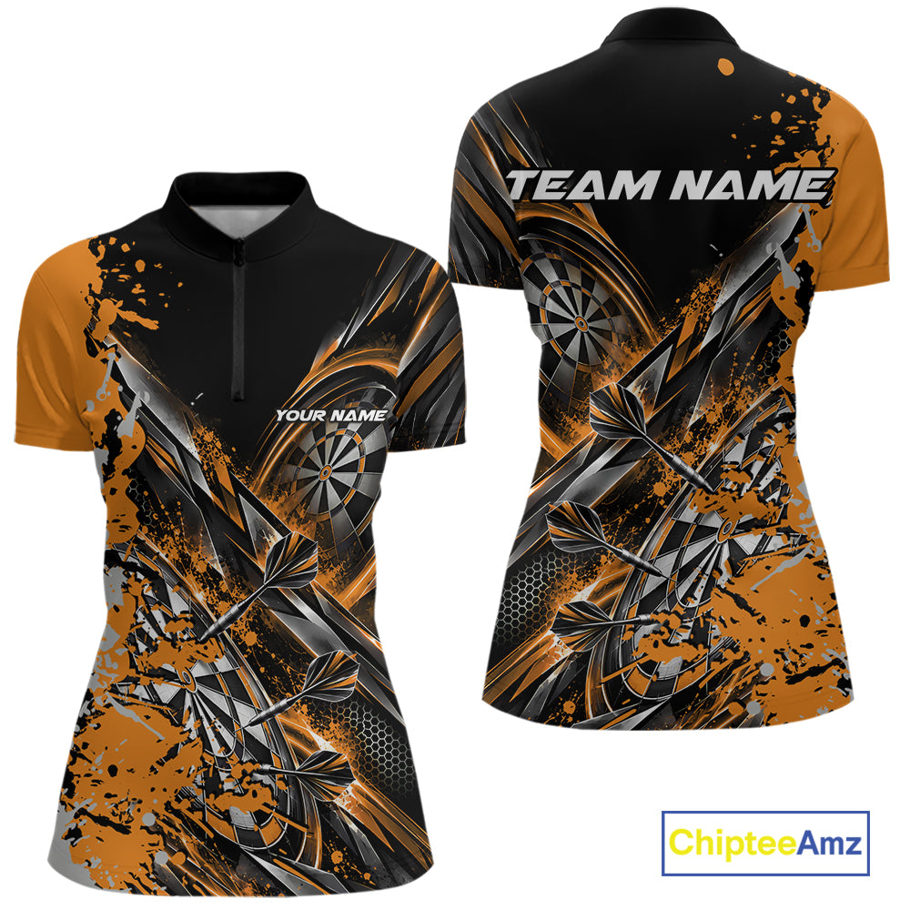 Custom Black And Yellow Splatter Dart Team Women Quarter-Zip Shirt, Dart League Jersey IPHW12573