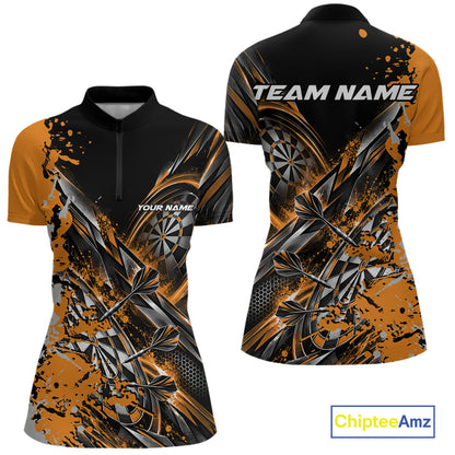 Custom Black And Yellow Splatter Dart Team Women Quarter-Zip Shirt, Dart League Jersey IPHW12573