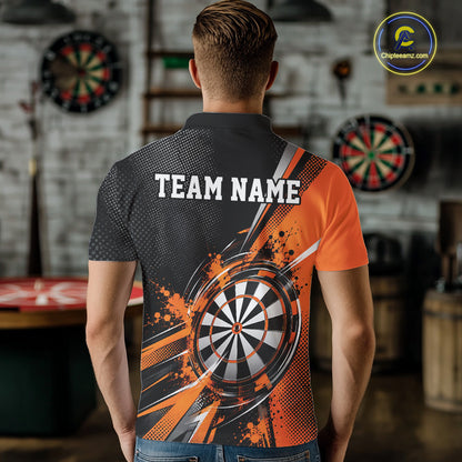 Custom Black And Orange Splatter Dart Men Polo Shirt, Dart League Team Jersey IPHW12591