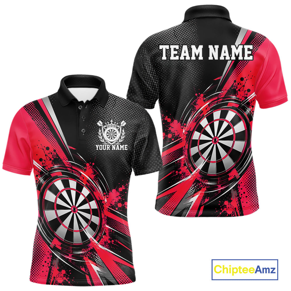Custom Black And Red Splatter Dart Men Polo Shirt, Dart League Team Jersey IPHW12593