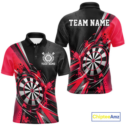 Custom Black And Red Splatter Dart Men Polo Shirt, Dart League Team Jersey IPHW12593