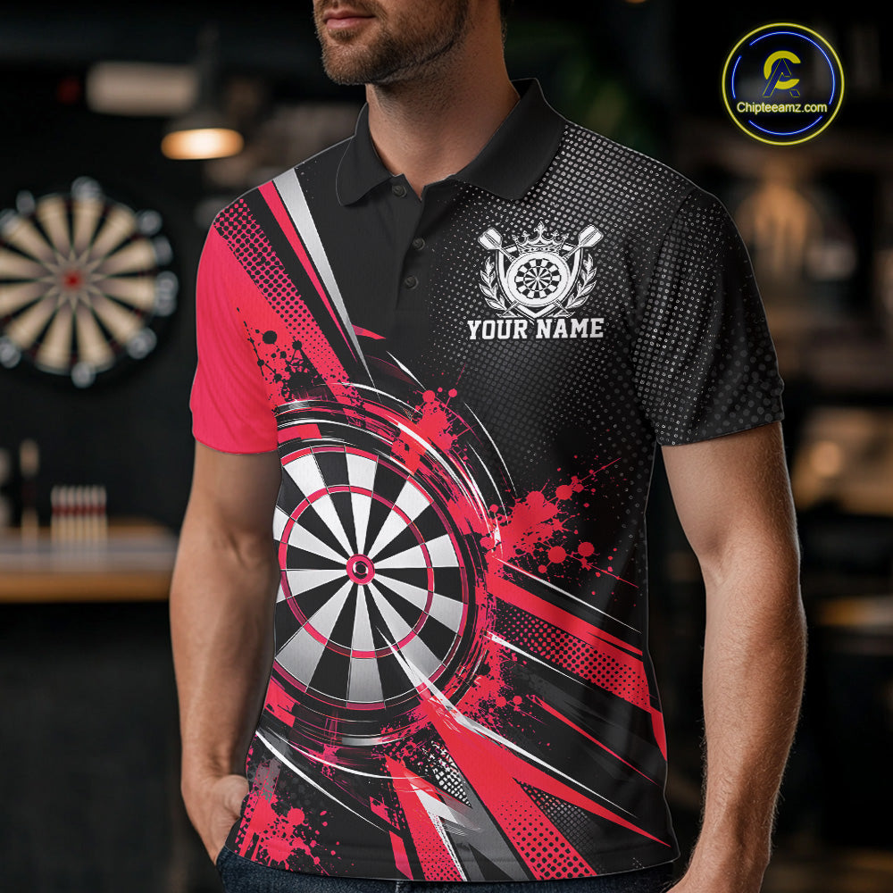 Custom Black And Red Splatter Dart Men Polo Shirt, Dart League Team Jersey IPHW12593