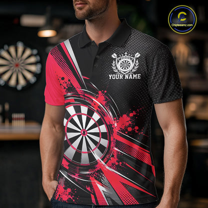 Custom Black And Red Splatter Dart Men Polo Shirt, Dart League Team Jersey IPHW12593