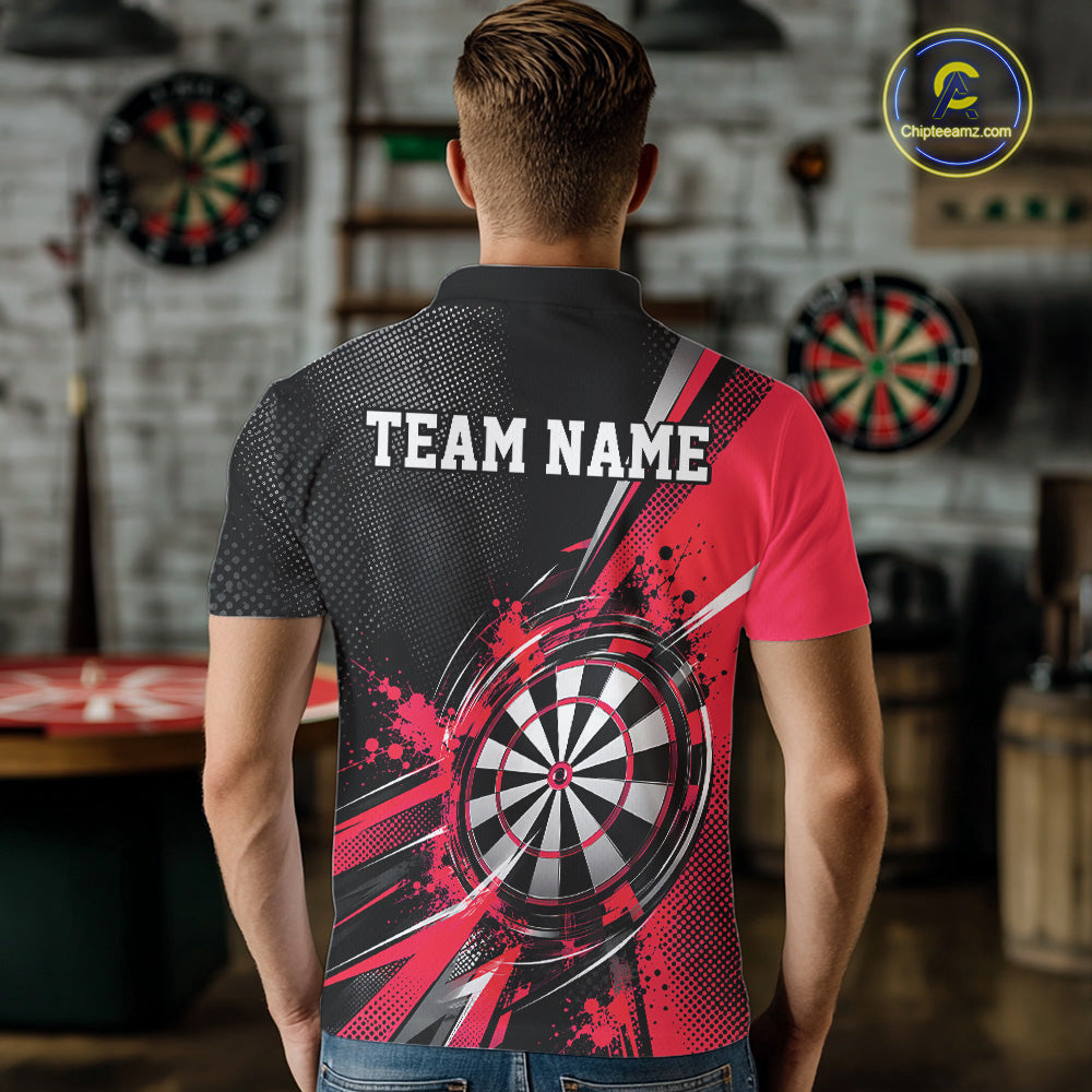 Custom Black And Red Splatter Dart Men Polo Shirt, Dart League Team Jersey IPHW12593