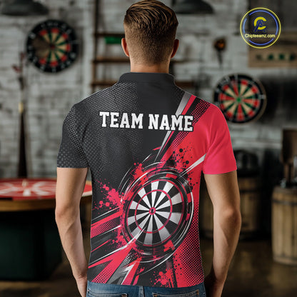 Custom Black And Red Splatter Dart Men Polo Shirt, Dart League Team Jersey IPHW12593