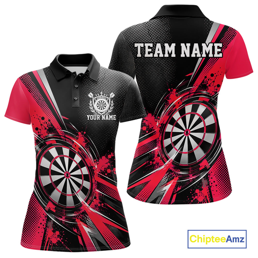 Custom Black And Red Splatter Dart Women Polo Shirt, Dart League Team Jersey IPHW12593