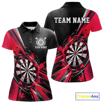 Custom Black And Red Splatter Dart Women Polo Shirt, Dart League Team Jersey IPHW12593