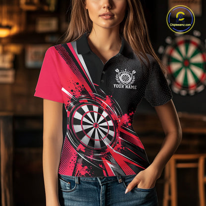 Custom Black And Red Splatter Dart Women Polo Shirt, Dart League Team Jersey IPHW12593