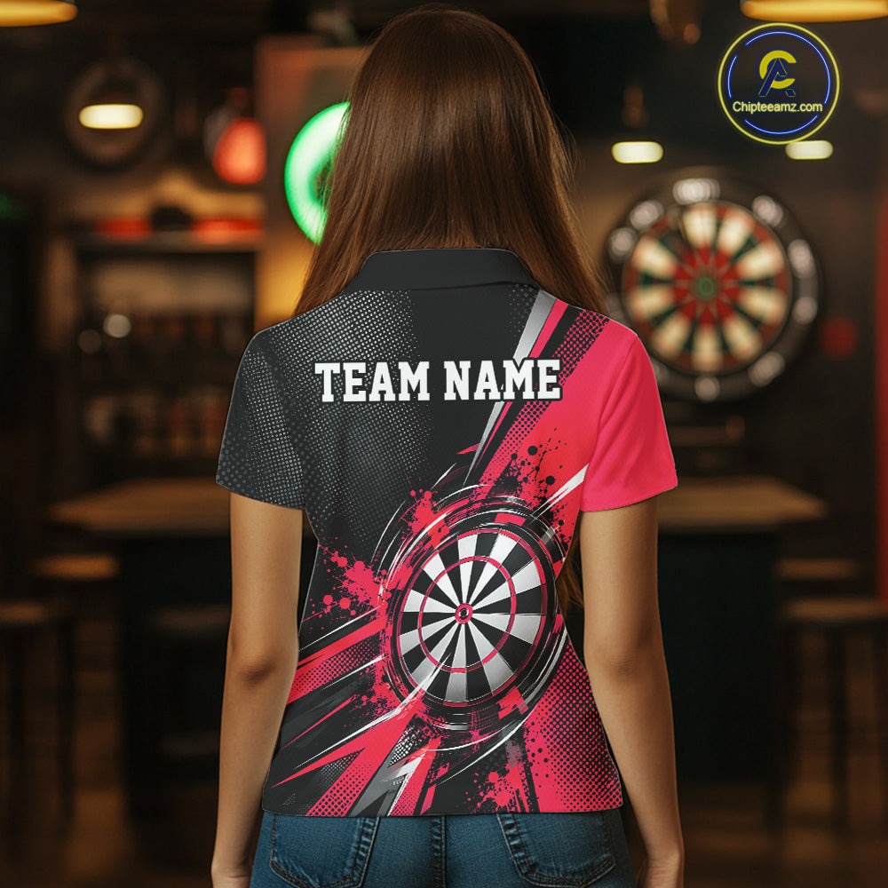 Custom Black And Red Splatter Dart Women Polo Shirt, Dart League Team Jersey IPHW12593