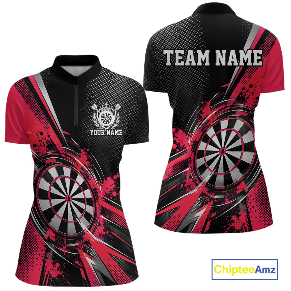 Custom Black And Red Splatter Dart Women Quarter-Zip Shirt, Dart League Team Jersey IPHW12593