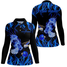 Load image into Gallery viewer, Blue Flame Eagle Custom Bowling Team Shirts For Women, Fire Bowling League Shirt IPHW7945