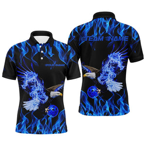 Blue Flame Eagle Custom Bowling Team Shirts For Men, Fire Bowling League Shirt Bowler Outfit IPHW7945