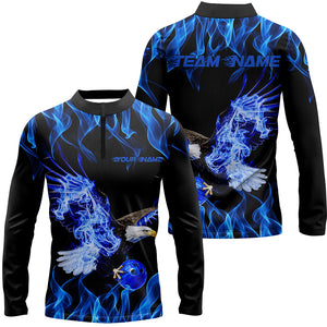 Blue Flame Eagle Custom Bowling Team Shirts For Men, Fire Bowling League Shirt Bowler Outfit IPHW7945