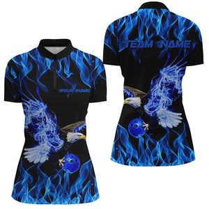 Blue Flame Eagle Custom Bowling Team Shirts For Women, Fire Bowling League Shirt IPHW7945