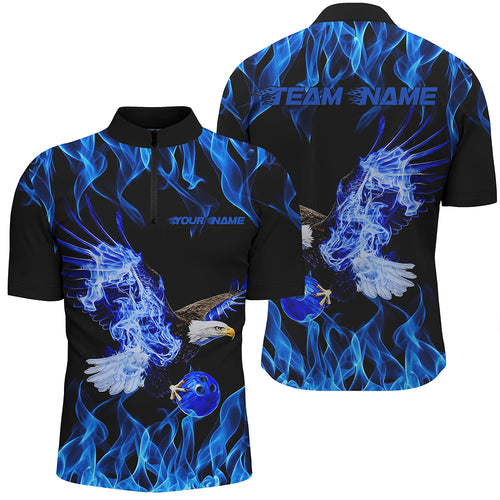 Blue Flame Eagle Custom Bowling Team Shirts For Men, Fire Bowling League Shirt Bowler Outfit IPHW7945