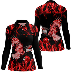 Red Flame Eagle Custom Bowling Team Shirts For Women, Fire Bowling Shirt Bowler Outfit IPHW7946