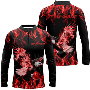 Red Flame Eagle Custom Bowling Team Shirts For Men, Fire Bowling League Shirt Bowler Outfit IPHW7946