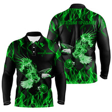 Load image into Gallery viewer, Green Flame Eagle Custom Bowling Team Shirts For Men, Fire Bowling League Shirt Bowler Outfit IPHW7947