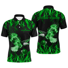 Load image into Gallery viewer, Green Flame Eagle Custom Bowling Team Shirts For Men, Fire Bowling League Shirt Bowler Outfit IPHW7947