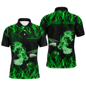 Green Flame Eagle Custom Bowling Team Shirts For Men, Fire Bowling League Shirt Bowler Outfit IPHW7947